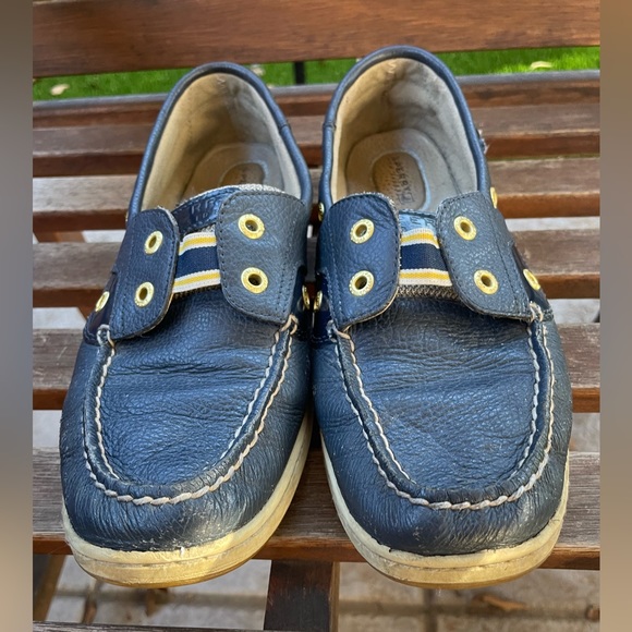 Sperry Iconic Boat Shoe Navy Leather Upper Textured Fabric Contrast K-13 S Sz 9M - Picture 2 of 15